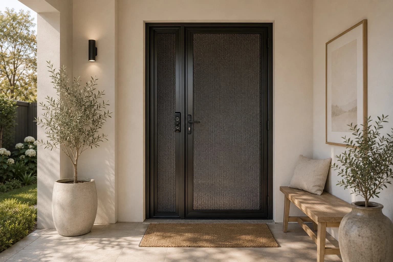 Screen door opening to an outdoor area
